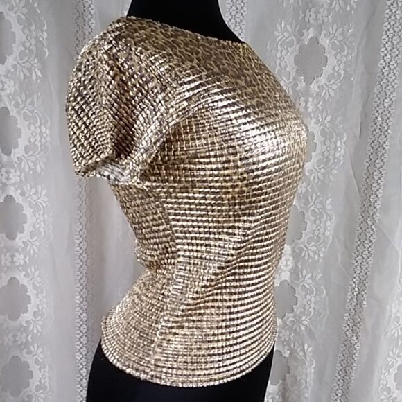 Kisca By Komarov Sthecht Made In USA Ws, Sz 1 Black &Gold Metallic Snake Print - Picture 2 of 8